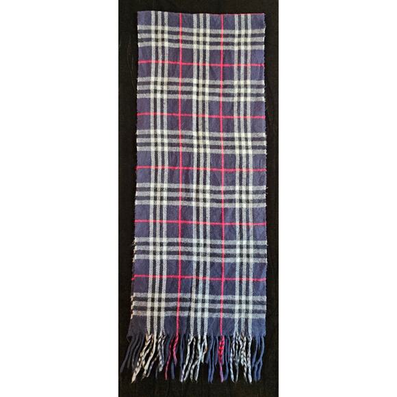 BURBERRYs of London 100% Lambswool Blue Scarf Shawl Nova Check Vintage - Picture 7 of 8